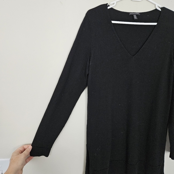 Eileen Fisher Merino Wool black long sleeve sweater/ tunic size S - Picture 3 of 7